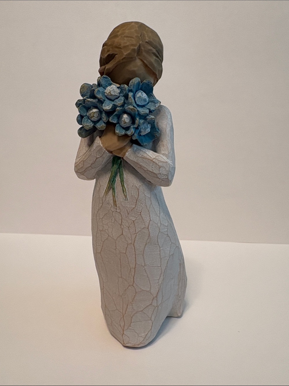 Willow Tree Figurine Forget Me Not with Blue Bouquet